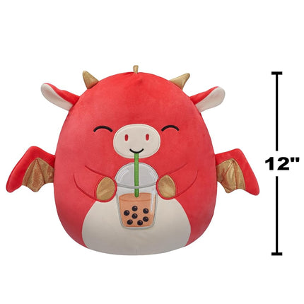 Squishmallows Original 12-Inch Baiden Red Dragon with Boba Drink - Official Jazwares Plush (Medium-Sized)
