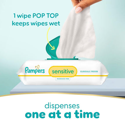 Pampers Baby Wipes, Sensitive Water Baby Diaper Wipes, Hypoallergenic and Unscented, 504 Count Total Wipes