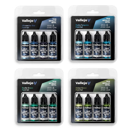 Vallejo True Metallic Paint Set, 4 Colors for Metal Painting, Includes Base, Light, Shade, Airbrush, BSL System for Consistent and Adaptable Results