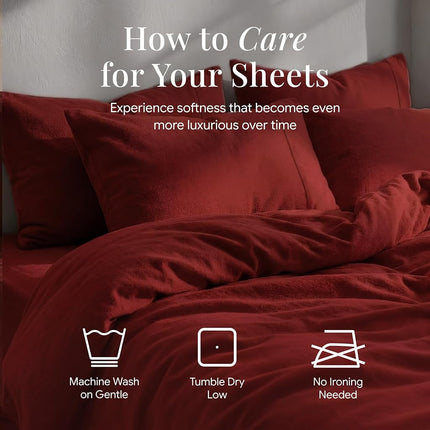 Tribeca Living FLSOEDSS Drap de lit en flanelle de luxe, poches profondes, très grand lit, rouge foncé
