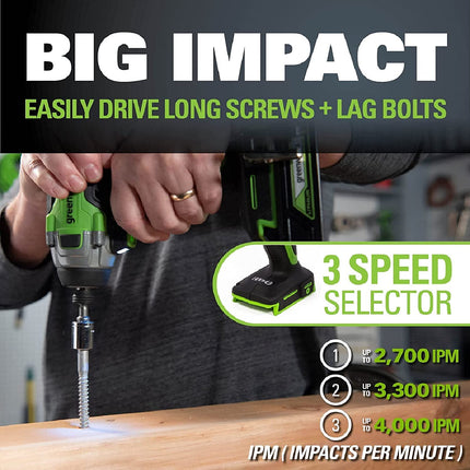 Greenworks 24V Brushless 310 in./lbs Drill/Driver + 2650 in./lbs Impact Driver Combo Kit, (2) USB (Power Bank) Batteries and Dual Port Charger Included LED Light, 2pcs Driving Bits with Tool Bag