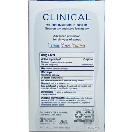 Secret Clinical Strength Invisible Solid Deodorant (1.6 oz., 3 pk.)