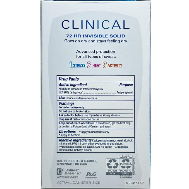 Secret Clinical Strength Invisible Solid Deodorant (1.6 oz., 3 pk.)