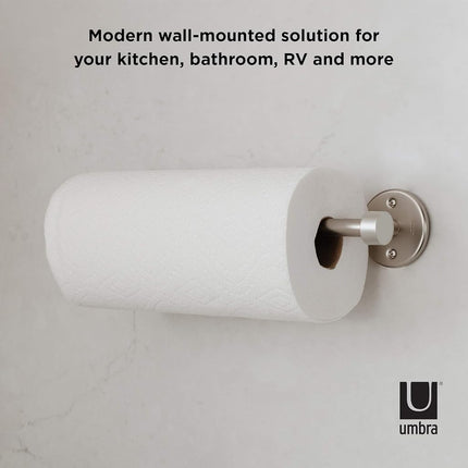 Umbra Cappa Wall Mount Paper Towel Holder – for Horizontal, Vertical and Under the Cabinet Mount, Nickel 1009237-410