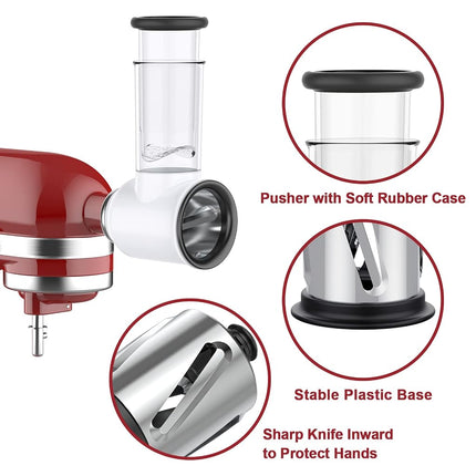 GVODE Slicer Shredder Attachment for KitchenAid Stand Mixers, Vegetable & Cheese Slicer & Grater, Stainless Steel Blade, White & Silver
