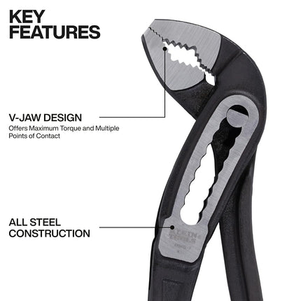 Klein Tools D5057 Classic Klaw Quick-Adjust V-Jaw Tongue and Groove Pliers, Curved Jaw for Maximum Torque, 7-Inch
