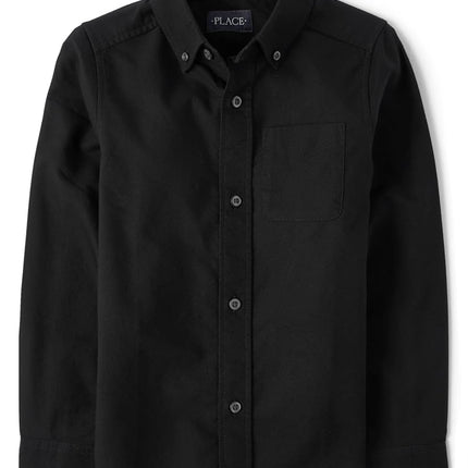 The Children's Place Boys' Long Sleeve Oxford Shirt, Black, Large