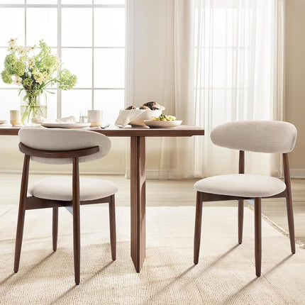 COLAMY Juego de 6 sillas de comedor de madera, sillas de comedor modernas tapizadas en tela, sillas laterales de cocina rústicas con reposapiés, beige