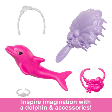 Barbie Mermaid Doll, Malibu with Pink Hair and Pet Dolphin