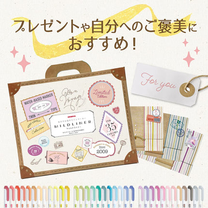 Zebra Mildliner WKT7-35C Highlighters, Highlighter Pens, 35 Colours Set, Gift Box Included