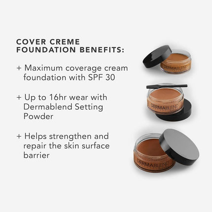 Dermablend Professional Cover Creme - Full Coverage, All-Day Hydrating Cream Foundation - Dermatologist-Created, Fragrance-Free, Allergy-Tested - Broad Spectrum SPF 30-15C Cool Beige - 28g