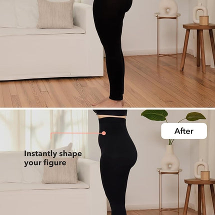 SHAPERMINT High Waisted Tummy Control Compression Leggings for Women - Petite to Plus Size Womens Leggings Non See Through, Black, Large