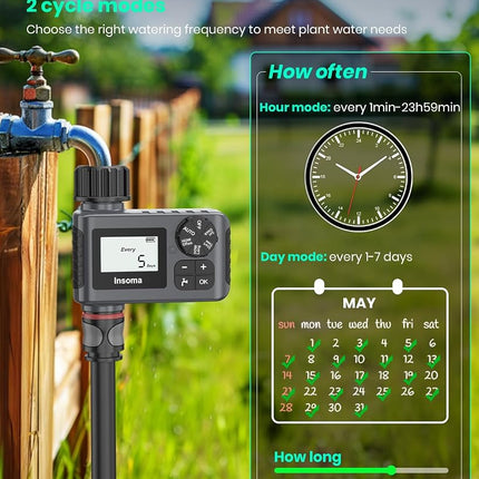 Insoma Outdoor Garden Hose Faucet Timers, Programmable Water Sprinkler Timer with Rain Delay/Manual/Automatic Drip Irrigation and Lawn Watering System for Yard, 1 Outlet