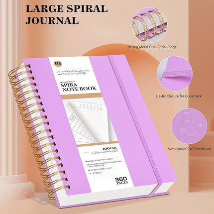 MUAHLIUB Spiral Notebook Journal College Ruled 8.5''x 11'', 360 Pages Lined Thick Journals for Women Men, A4 Large Writing Spiral Journal with 100GSM Paper, Spiral Notebooks for Work, School Purple