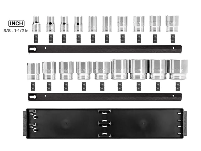 TEKTON 1/2 Inch Drive 12-Point Socket Set with Rails and Tray, 19-Piece (3/8-1-1/2 in.) | SHD92126