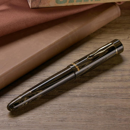 Asvine C2000 Germany Cumberland Ebonite Fountain Pen Number 8 Stub Nib 1.1mm Calligraphy Art Drawing Unique Pattern Pen with Converter Pen Box Collection Set- Brown