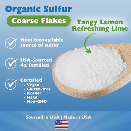 Kala Health MSMPure Lemon-Lime Flavored, Coarse Powder Flakes, Organic Sulfur Crystals, 99.9% Pure Distilled MSM Supplement, Made in The USA, 1 lb