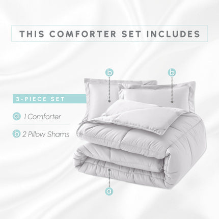 Elegant Comfort Edredón alternativo de plumón de 3 piezas con costuras en caja y fundas – Ultrasuave para todas las estaciones, inserto de edredón con pestañas en las esquinas, juego de edredón mullido y acogedor de 3 piezas, individual, blanco