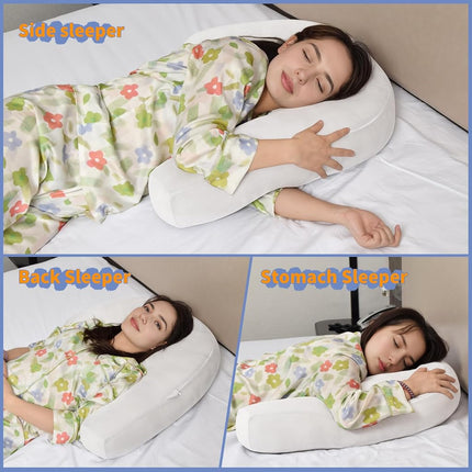 Nockovi 4" Hole Piercing Pillow for Side Sleepers (Pillow with White Velvet Pillowcase, J-Shape)