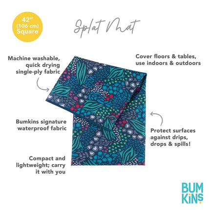 Bumkins Baby Splat Mat for Under High Chair, Babies Toddlers Eating Mess Mat, Waterproof Reusable Cloth for Arts and Crafts, Playtime Mat for Kids, Floors or Tables, Fabric 42inx42in, Jungle Blue