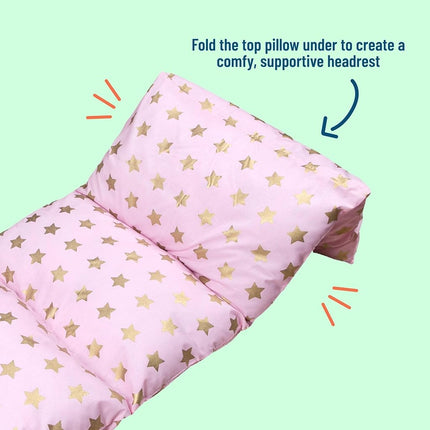Wildkin Tumbona de suelo para niños – Ligera y fácil de transportar, ideal para pijamadas y siestas, almohada no incluida – Estrellas rosas y doradas