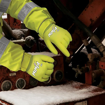 MCR Safety Ninja® Ice Hi-Visibility 15 Gauge Nylon Insulated Cold Weather Gloves, Acrylic Terry Inner, 3/4 HPT Coating, Yellow, 2X-Large, 1-Pair