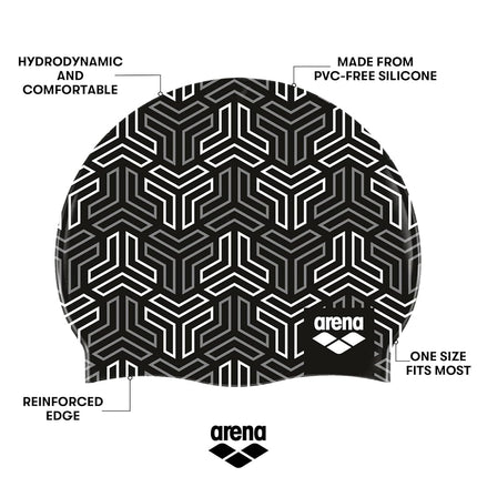 Arena Print 2 Bonnet de Bain en Silicone Mixte pour Adultes, Femmes et Hommes Entraînement Intensif Confortable Antidérapant pour Cheveux Longs, X