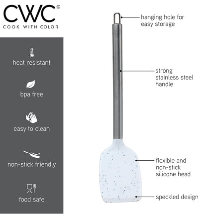 COOK WITH COLOR Silicone Cooking Utensils, 5 Pc Kitchen Utensil Set, Easy to Clean Silicone Kitchen Utensils, Cooking Utensils for Nonstick Cookware, Kitchen Gadgets Set (White Speckled)