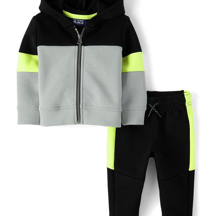 The Children's Place Baby Boys' Sweatshirt and Sweatpant 2 Piece Outfit, Black, 6-9 Months