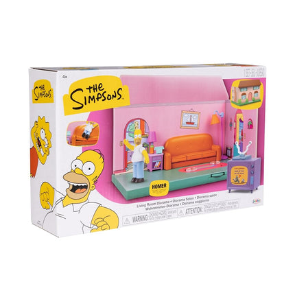 THE SIMPSONS JAKKS Pacific Living Room Diorama House Playset, Officially Licensed, Includes 6cm Homer Mini Figurine and Accessories, Fun Interactive Features, Gift for Kids and Collectors