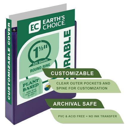 Samsill Plant Based Durable 1.5 Inch 3 Ring Binders, Made in The USA, Fashion Clear View Binders, Up to 25% Plant Based Plastic, Purple, 2 Pack (MP286508)