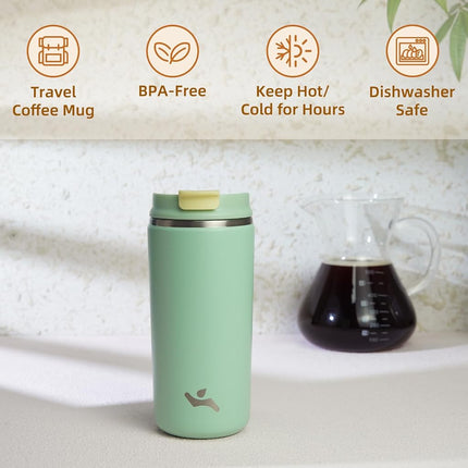 Konokyo Tumbler with Lid, 12 oz Travel Coffee Mug Double Wall Vacuum Stainless Steel Thermal Metal Cup Insulated Water Bottle,Macaron Green