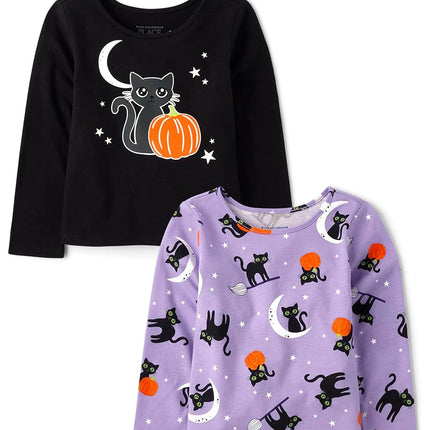 The Children's Place Baby Toddler Girls Long Sleeve Fashion Top Multis, Halloween Print 2-Pack, 5T