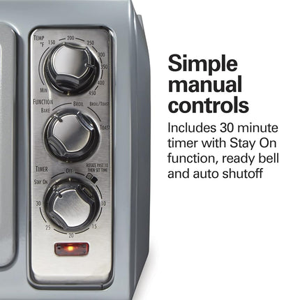 Four grille-pain de comptoir Hamilton Beach 6 tranches avec porte escamotable Easy Reach, fonctions de cuisson, de gril et de grillage, arrêt automatique, argent (31127D)