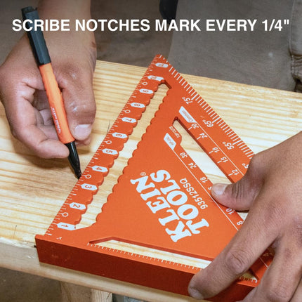 Klein Tools 93512SSQ Rafter Square, 12-Inch, Double Laser Etched Aluminum, Multi-Functional, Carpenter Measuring Layout Tool, Triangle Ruler for Woodworking