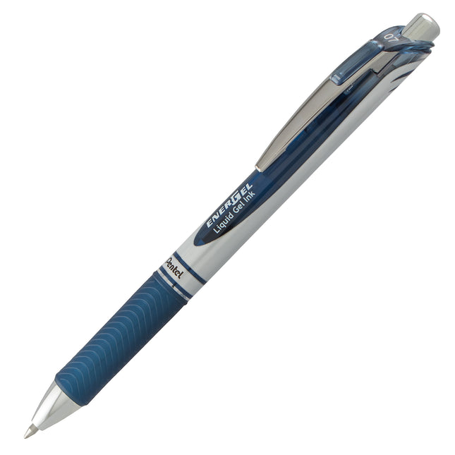 Pentel EnerGel RTX Stylo à encre gel liquide rétractable, (0,7 mm) Pointe métallique, Trait moyen, Encre bleu marine, Paquet de 2 (BL77BP2CA)