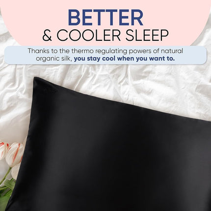 BLISSY Silk Pillowcase - 100 Percent Pure Mulberry Silk - 22 Momme 6A High-Grade Fibers - Satin Pillow Cover for Hair & Skin - Regular, Queen & King with Hidden Zipper, Black