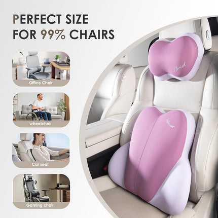 FLORICH Soporte Lumbar con Reposacabezas para Coche, Cojín para Silla, Almohada Reposacabezas para Coche Ergonómica, Cojín Lumbar de Espuma con Memoria Ultragrueso para Silla de Oficina (Morado)