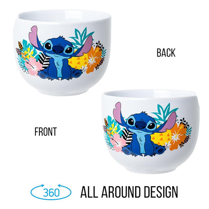 Silver Buffalo Lilo and Stitch Tropical Flowers Sitting Boxed 20oz Ceramic Ramen Bowl with Chopsticks