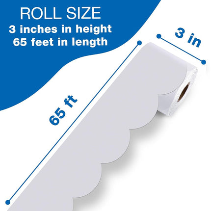 Carson Dellosa 65Ft of Light Gray Bulletin Board Borders, 1 Roll of Grey Scalloped Trim for Rolling Whiteboard, Cork and Posterboard, Party, Office Decorations, and Classroom Decor