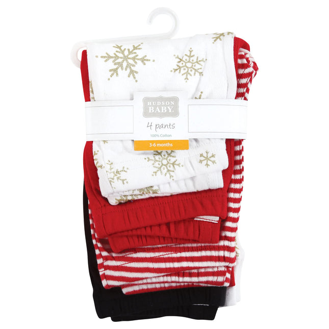 Hudson Baby Baby Girls' Cotton Pants and Leggings, Gold Snowflake, 5T