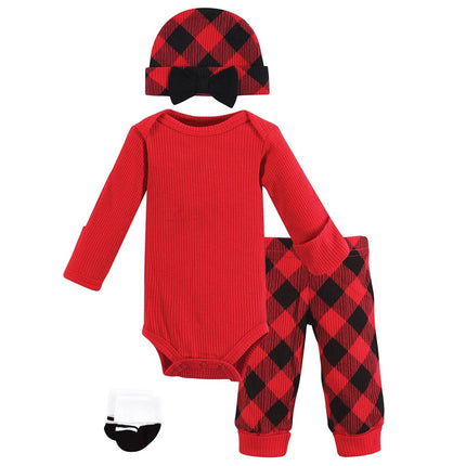 Hudson Baby Unisex Thermal Preemie Layette Set 4pc Long Sleeve Outfit, Girl Buffalo Plaid, Preemie