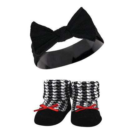 Hudson Baby Girl's Headband and Socks Giftset, Red Houndstooth Bows, 6 Count (Pack of 1)