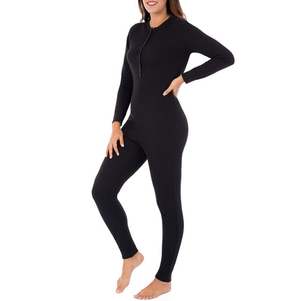 Fruit of the Loom Women's Micro Waffle Premium Thermal Union Suit Pajama Bottom, Black, 3X