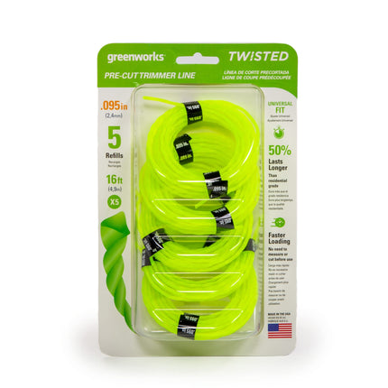 Greenworks 0.095" 5-Pack Pre-Cut Twisted String Tr