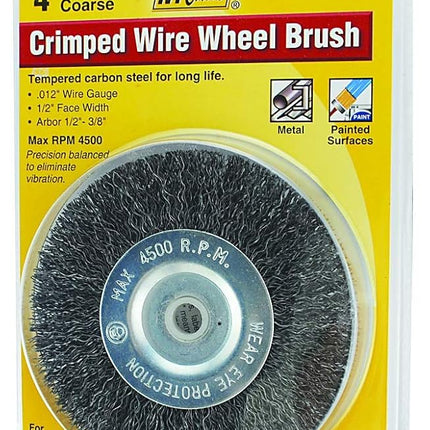 IVY Classic 39052 4-Inch x 1/2-3/8-Inch Arbor, Carbon Steel Crimped Bench Wire Wheel - 0.012-Inch Coarse, 1/Card