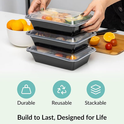 Enther [20 Pack] Single 1 Compartment Meal Prep Containers with Lids, Food Storage Bento Box with Portion Cups, BPA Free, Reusable Lunch Box, Microwave/Dishwasher/Freezer Safe, Portion Control, 28oz