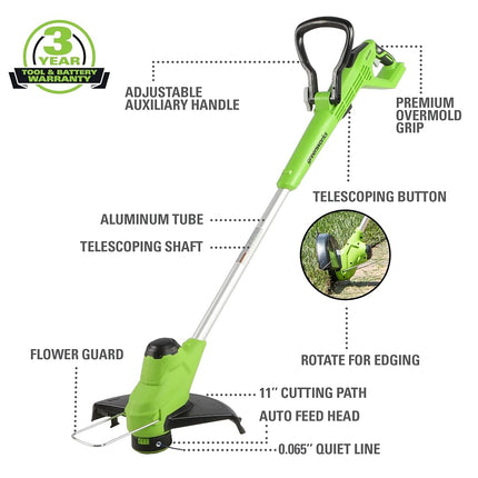Greenworks 24V 11 inch TORQDRIVE String Trimmer, 2Ah USB Battery and Charger Included ST24B214