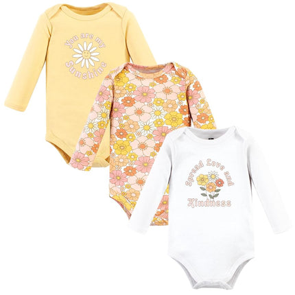 Bodysuits de manga larga de algodón unisex de Hudson Baby, Paz Amor Flores, 3-6 meses, Paz Amor Flores, 3-6 meses