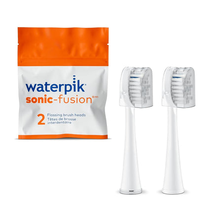 Cabezales de cepillo de repuesto Waterpik originales de tamaño completo con cubiertas para cepillo de dientes y seda dental Sonic-Fusion SFFB-2EW, 2 unidades, blanco